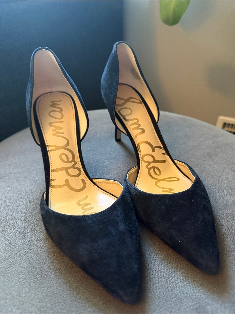 Sam Edelman Harlie Black Suede Pointed D'Orsay Pumps Womens 7.5 Preppy Classic